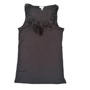 Nine West Black Floral Embellished Tank Top